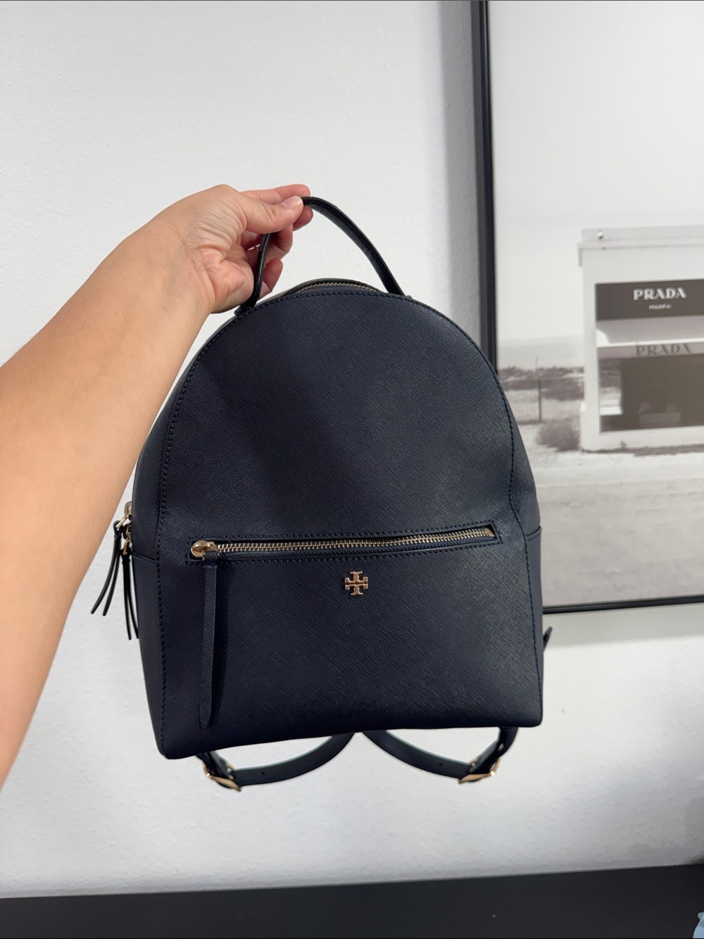 Tory Burch Black Saffiano Mini Backpack with Gold Hardware